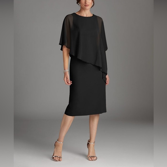 Hanna Nikole black chiffon dress with 3/4 sleeves, elegant and versatile, L - Picture 1 of 7